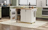 K&K 51" Fluted Kitchen Island with Drop Leaf, Farmhouse Accent Kitchen Island on Wheels with N707P221446W