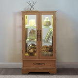 Lighted Glass Curio Display Cabinet with Adjustable Shelves - 2 Doors, 1 Drawer, LEDs, Elegant W1758P290020