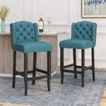 ZUN Vienna Contemporary Fabric Tufted Wingback 31 Inch Counter Stools, Set of 2, Teal and Dark Brown 64856.00T
