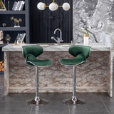 Masaccio Velvet Upholstered Adjustable Swivel Barstool, Set of 2, Green T2574P164845