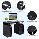 115* 55*74cm 15mm MDF Portable 1pc Door with 3pcs Drawers Computer Desk Black 47232081