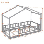 ZUN Twin Size Wood Bed House Bed Frame with Fence, for Kids, Teens, Girls, Boys, Gray 91921180