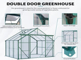 8X6FT-Green Double Door Polycarbonate Greenhouse Raised Base and Anchor Aluminum Heavy Duty Walk-in 16614730
