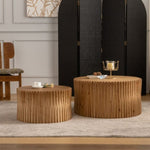 ZUN Vintage Fashion Style Cylindrical Nesting Coffee Table Set with Vertical Textured Embossed Design W757P195740