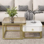 ZUN ON-TREND Nesting Coffee Table with Drawer, Set of 2, Exquisite Square Stacking Coffee Tables with WF324358AAK