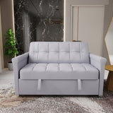 2-SEATER CONVERTIBLE VELVET LOVESEAT SOFA BED GRAY PULL-OUT SLEEPER COUCH WITH SIDE POCKET, W1867P315755