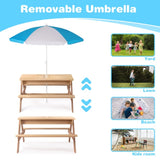 ZUN 3-in-1 Kids Outdoor Wooden Picnic Table With Umbrella, Convertible Sand & Wate, Gray ASTM & CPSIA W1390P160713