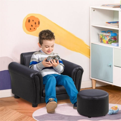 ZUN Kids Sofa Set with Footstool-Black （Prohibited by WalMart） 00893097