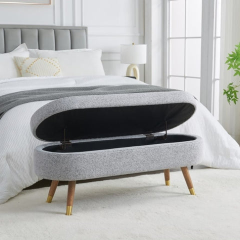 ZUN Storage bench Upholstered Boucle Ottoman with Golden Metal Legs End of Bed bench for Bedroom, Living W2361P147597