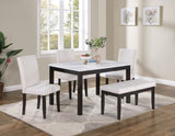 ZUN Classic Stylish 5pc Dining Set Kitchen Dinette Faux Marble Top Table Bench and 3x Chairs White Faux B011P184982