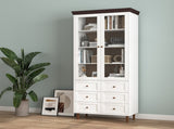 White MDF Display Storage Cabinet,Tall Kitchen Pantry Cabinets with Glass Doors and Adjustable W409P195106