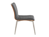 Mason Contemporary Dining/Accent Chair with Swivel in Stainless Steel, Walnut Wood, and Grey Faux B202P223606