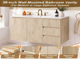 36-Inch Wall-Mounted Bathroom Vanity with Ceramic Sink, Soft-Close Doors Drawers, MDF N729P517638N