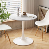 ZUN 32"Modern Round Dining Table with Printed White Marble Table Top,Metal Base Dining Table, End Table W75764013