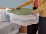 (2 pack)40 Quart Medium Storage Bin, Clear Plastic Storage Container with Full-Grip Handles, 83050362