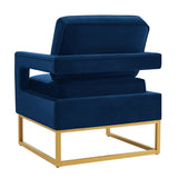 Modern Style Accent Chair with Gold Metal Base , Velvet Upholstered Leisure Chair with Open Armrest, W2186P148525