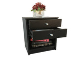 40 x 30 x 60cm Round Handle Night Stand with Two Drawer Black 60016126