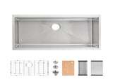 Stainless Steel Kitchen Sink, 36x19 Single Bowl, Undermount Handmade Sink in Brushed, with Cutting 44360826