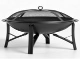 20.2in Round Wood- Pit with Mesh Lid, Fire Poker/Grate, Black 53387512