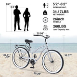 Single Speed Bicycles 26"Inch,Steel Frame, Wide Wheels for Stability, Rear Coaster Brakes,Multiple 90800839