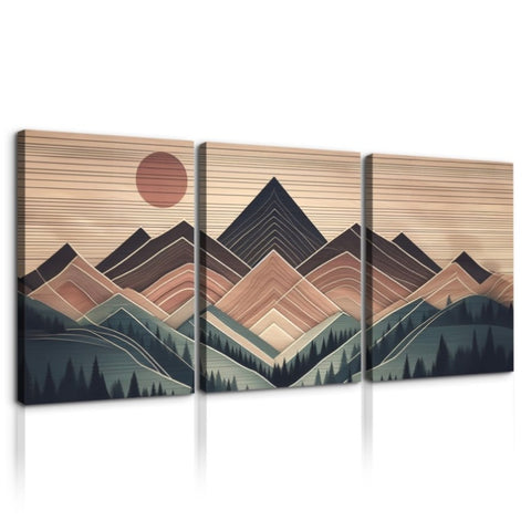 ZUN 3 Panels Framed Abstract Wood Grain Boho Style Mountain & Forest Canvas Wall Art Decor,3 Pieces W2060P155533