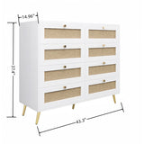 ZUN White Color 8 Drawers Chest of Drawers with Rattan Drawer Face Golden Legs and Handles W2139142764