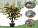 40" Lifelike Artificial Camellia Tree - 37 Yellow BloomsDense Green Leaves, GreenYellow 68479469