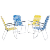 ZUN 2pcs Steel Tube PP Webbing Bearing 120kg Folding Beach Chair Yellow & White Strip 25170682