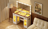 43.3" Vanity Desk with Large Mirror Hollywood Bulbs, Modern Glass Top Makeup Vanity with Drawers N704P263505K