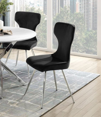 ZUN Ultra Modern Dining Furniture Set of 2 Side Chairs Black Velvet Upholstery Chrome Finish Metal Legs B011P285774