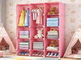 3-Cube Pink Modular Kids Closet, PP & Metal Storage Organizer with Hanging Rods, Tool-Free Assembly 28375438