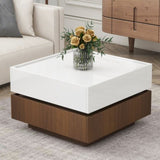 ZUN Multi-functional Square 360&deg;Rotating Coffee Table 2 Drawers, High Gloss 2-Tier Center Table 86956887