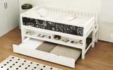 Twin Size Wood Low Loft Bed with Storage Shelves, Blackboard and Trundle, White N709P256926K