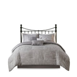 7 Piece Printed Seersucker Comforter Set Grey Queen B03597114