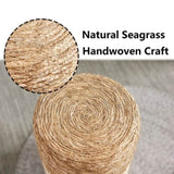 (SKU25251298Ottoman Poof, Natural Seagrass Poufs, Hand Weave Round Footstool, Pouffe Accent 74315377