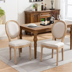 ZUN A&A Furniture,French Style Solid Wood Frame Antique Painting Linen Fabric Back Dining Chair,Set of W1143141070