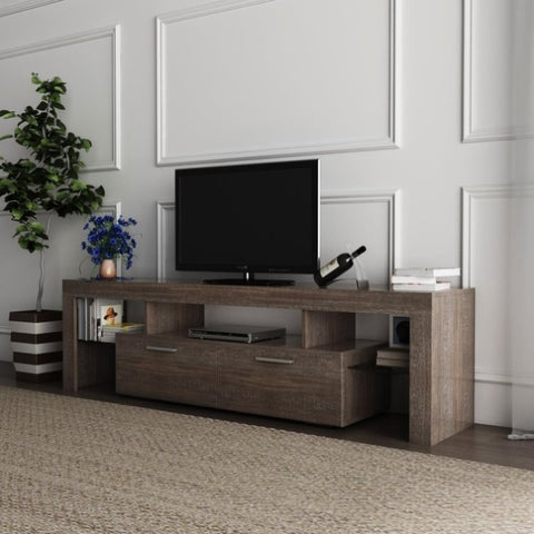 ZUN 20 minutes quick assembly brown simple modern TV stand with the toughened glass shelf cabinet 14960608