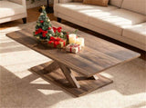 37.5" Rustic Brown Coffee Table - Geometric DesignWood Texture, Rubber Wood Plywood Frame 49627430