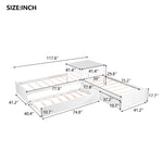 ZUN L-shaped Platform Bed with Trundle and Drawers Linked with built-in Desk,Twin,White 11453578