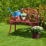 ZUN Outdoor Cast Aluminum Patio Bench, Porch Bench Chair with Curved Legs Rose Pattern, Red 57565215