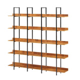 ZUN 5 Tier Bookcase Home Office Open Bookshelf, Vintage Industrial Style Shelf, MDF Board, Black Metal 95004951