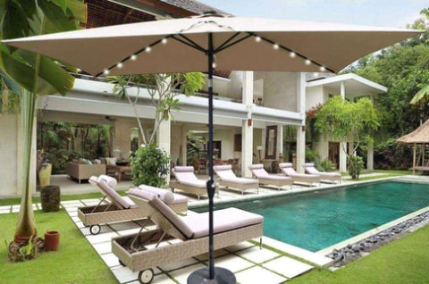 ZUN 10 x 6.5t Rectangular Patio Solar LED Lighted Outdoor Umbrellas with Crank and Push Button Tilt for 81526358