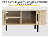Oak Color Embossed Particle Board TV Stand, Oval Tabletop 1473558cm, Modern Entertainment Center 31438079