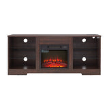 TV Stand Electric Fireplace Glass Shelves, 3D Fireplace TV Stand with LED Lights Wood with USB 37987636