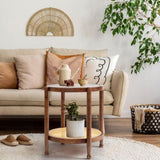 19.7in Rattan Coffee with Glass Top, Small Round End, Boho Style Side Sofa End 82239146