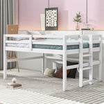 ZUN Wood Twin Size Loft Bed with Side Ladder, Antique White WF312787AAK