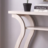 Entryway sofa hall console curvy leg design two shelves thick top panel White Oak color B107P293586