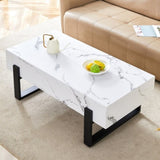 ZUN 47.2"x23.6" Black and White Minimalist MDF Marble-Patterned Coffee Table.White marble pattern W1151P205767