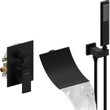 Male NPT Waterfall Shower head with Handheld,Matte Black Bathtub Shower Faucet with High Flow Wall T3177P277545