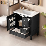 30 Inch Vanity with Ceramic Sink, Grey with 3 Drawers, Solid Wood Frame Modern N710P247499B